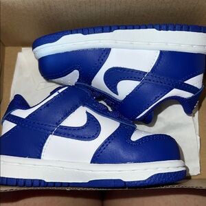 Nike Dunks 
Kids Royal Blue and White Sneakers